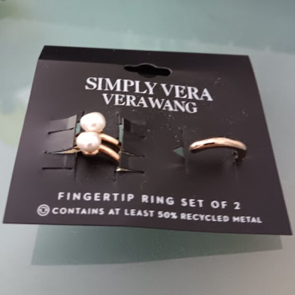 VERA WANG 2pc SET Mod/Contemporary Gold White Pearl Fingertip Ring Set**NEW! - Picture 2 of 6